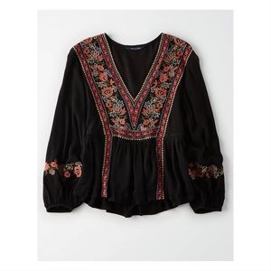 American Eagle Long Sleeve Embroidered Top